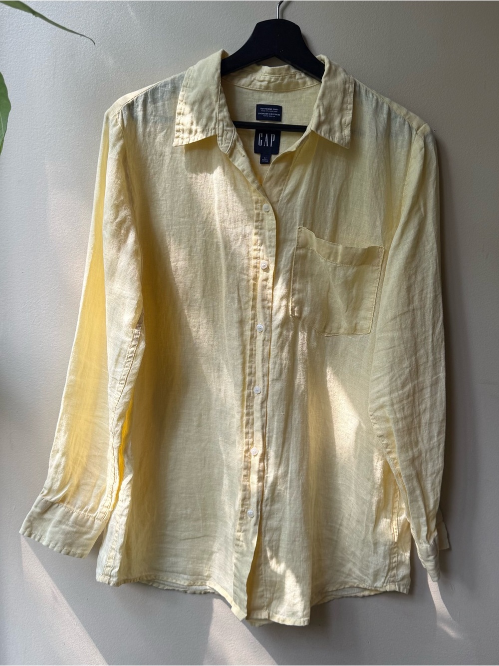 GAP Pale Yellow Linen-Blend Button Down Shirt